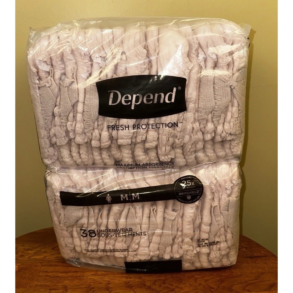 Depend Fresh Protection Incontinence Underwear for Women~Medium~Pink~38 Ct~NEW!!